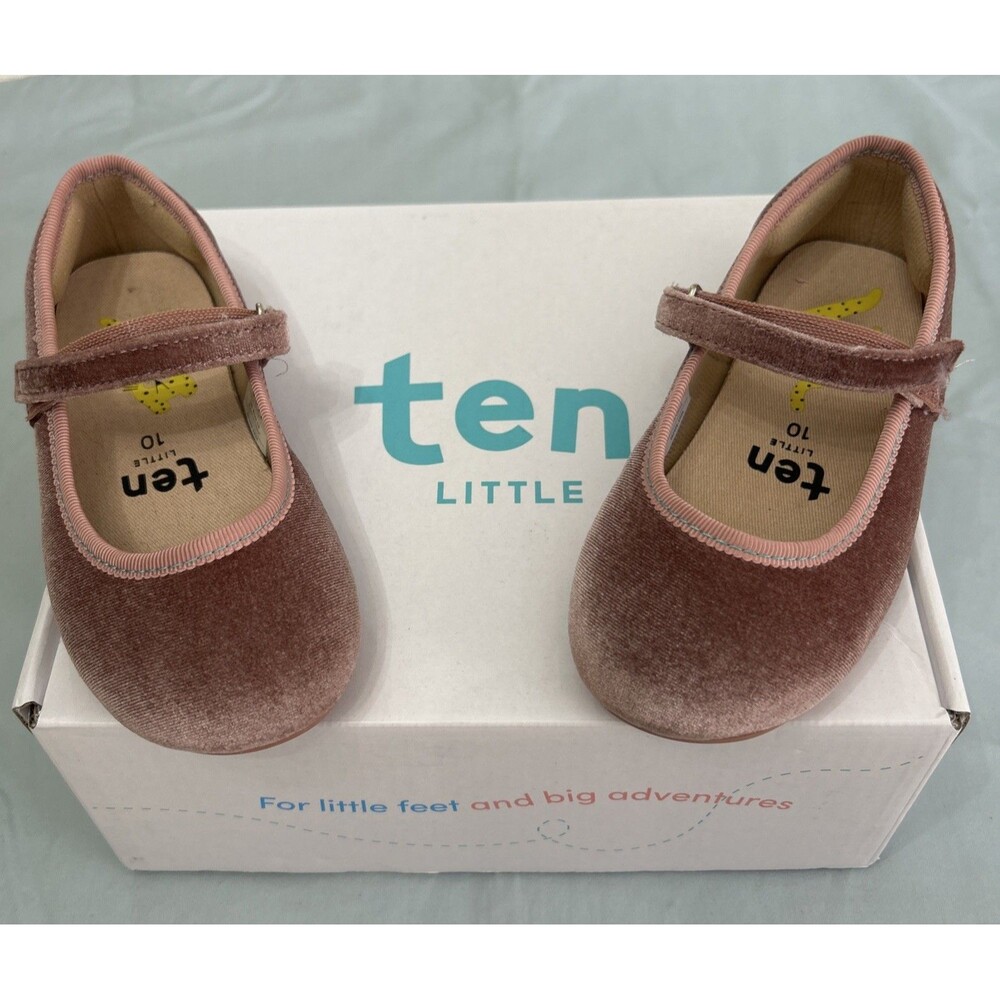 Ten Little Girls Pink Velvet Mary Jane Flats Hook & Loop Strap US Sz 10
